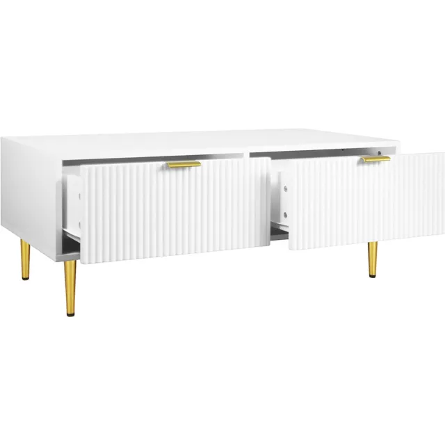 KOMHTOM Salontafel met gouddecoratie 2 verticale gestreepte laden 100x50x40 cm wit