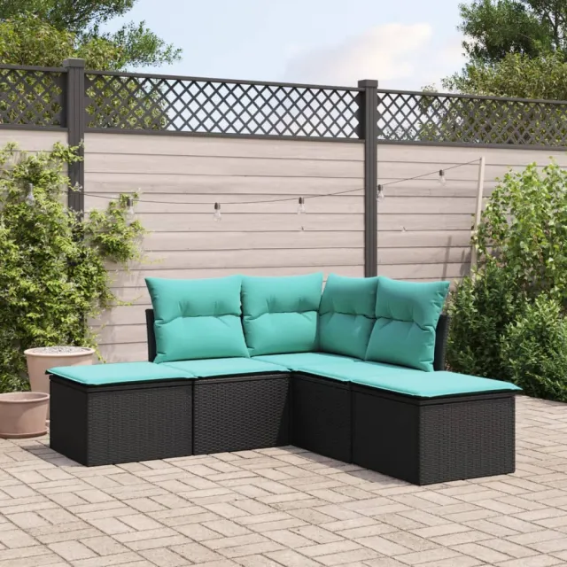 vidaXL 5-delige Loungeset met kussens poly rattan zwart, foto 2