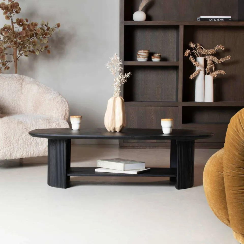 Giga Meubel Salontafel Lorna - Deens Ovaal Zwart Hout - 130x70x38cm, foto 3