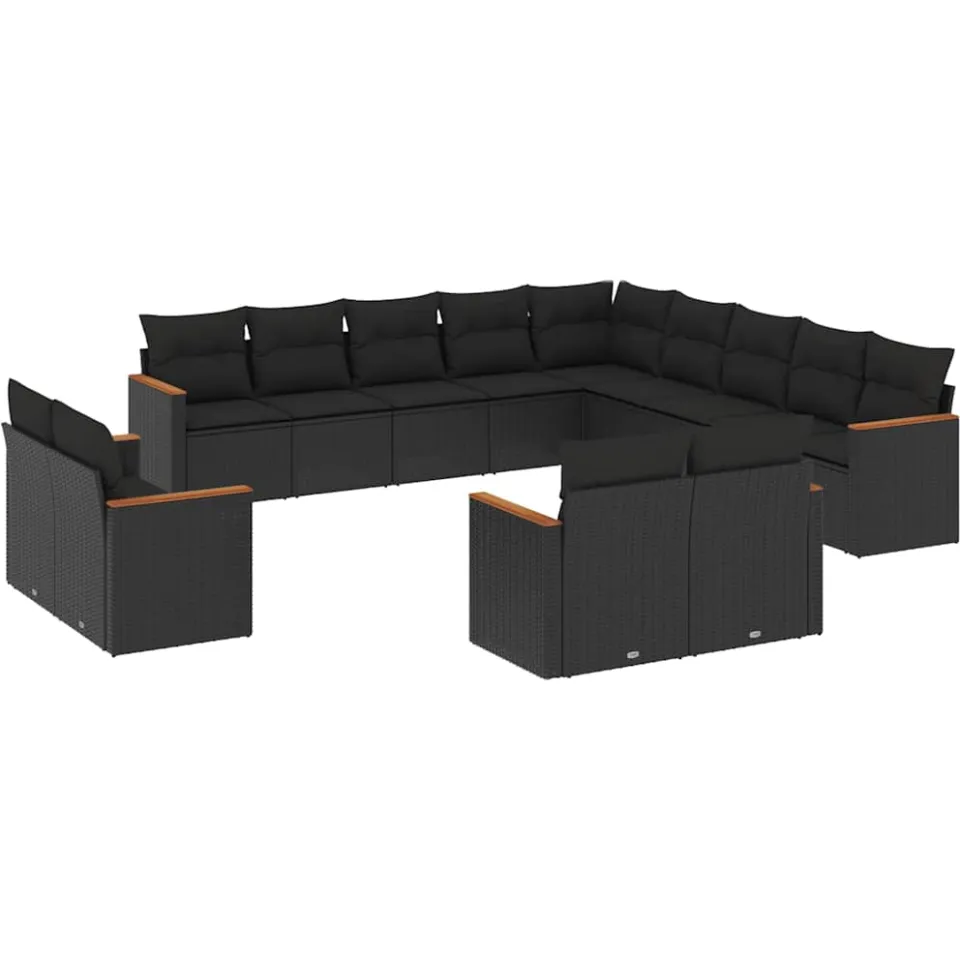 vidaXL 13-delige Loungeset met kussens poly rattan zwart, foto 3