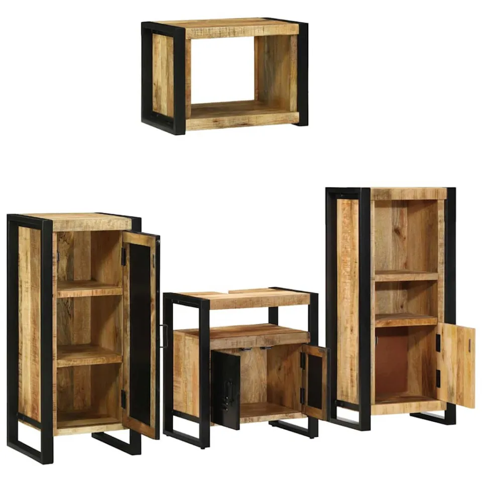 vidaXL Badkamermeubelset 4 st Bruin en zwart Massief Mango Hout, foto 2