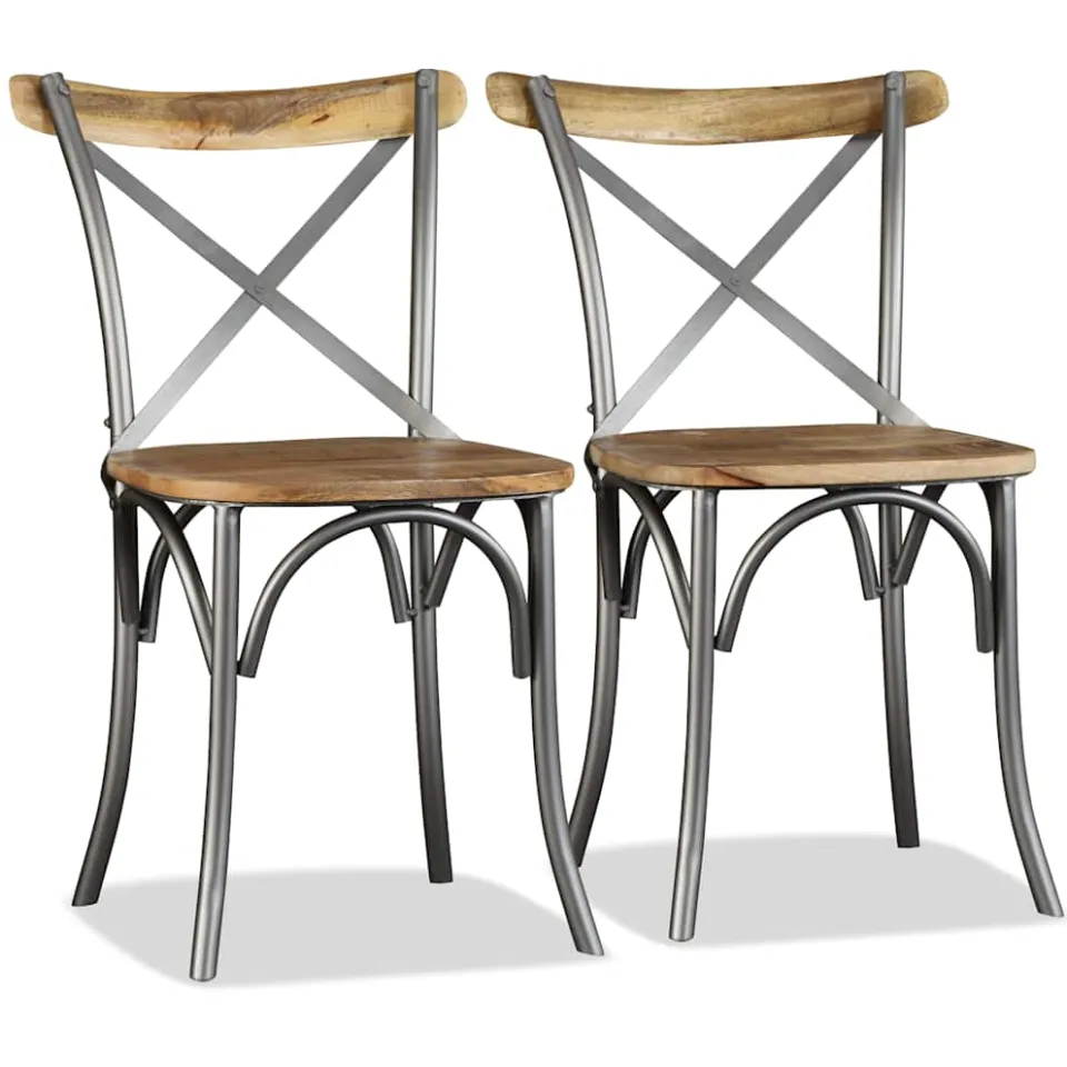 vidaXL Eetkamerstoelen massief mangohout en stalen rugleuning 6 st meerkleurig, foto 2
