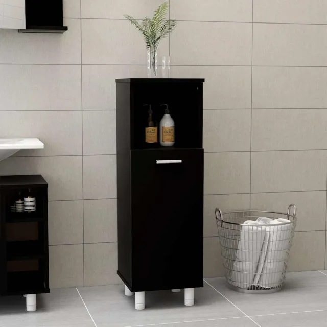 vidaXL Badkamerkast 30x30x95 cm bewerkt hout zwart, foto 2