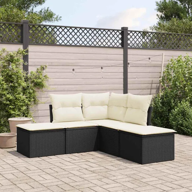 vidaXL 5-delige Loungeset met kussens poly rattan zwart, foto 2