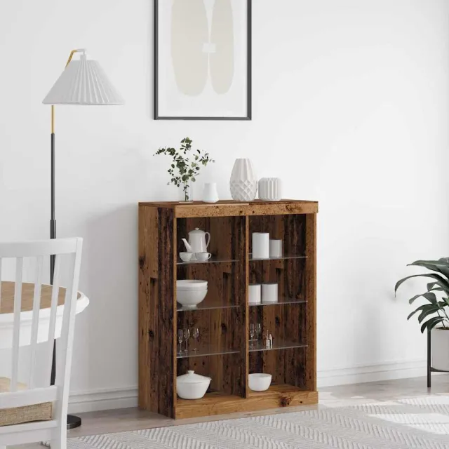 vidaXL LED Sideboard Oud hout 81 x 37 x 100 cm Bewerkt hout Bruin