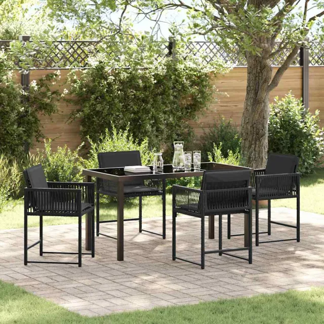 vidaXL Tuin eettafelset 5 st Zwart poly rattan