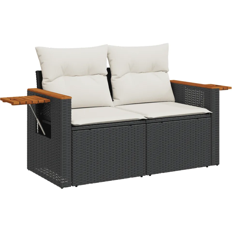 vidaXL 3-delige Loungeset met kussens poly rattan zwart, foto 4