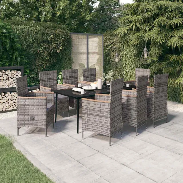 vidaXL 9-delige Tuinset met kussens grijs, foto 2