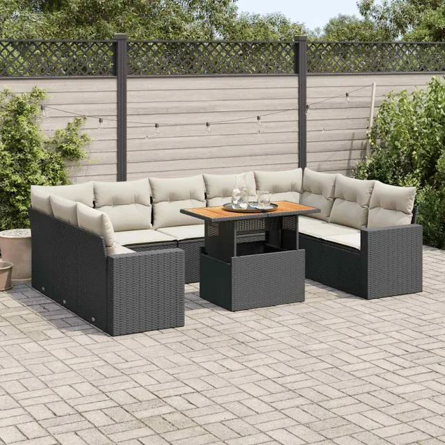 vidaXL 10-delige Loungeset met kussens poly rattan zwart, foto 2