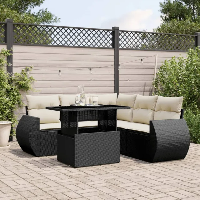 vidaXL 6-delige Loungeset met kussens poly rattan zwart, foto 2