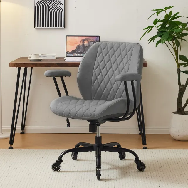 STILVORA Ergonomische Bureaustoel Grijs - Verstelbare Hoogte - Met Armleuningen En Wielen - Voor Bureau, Gaming En Ontspanning - Leer - Grijs