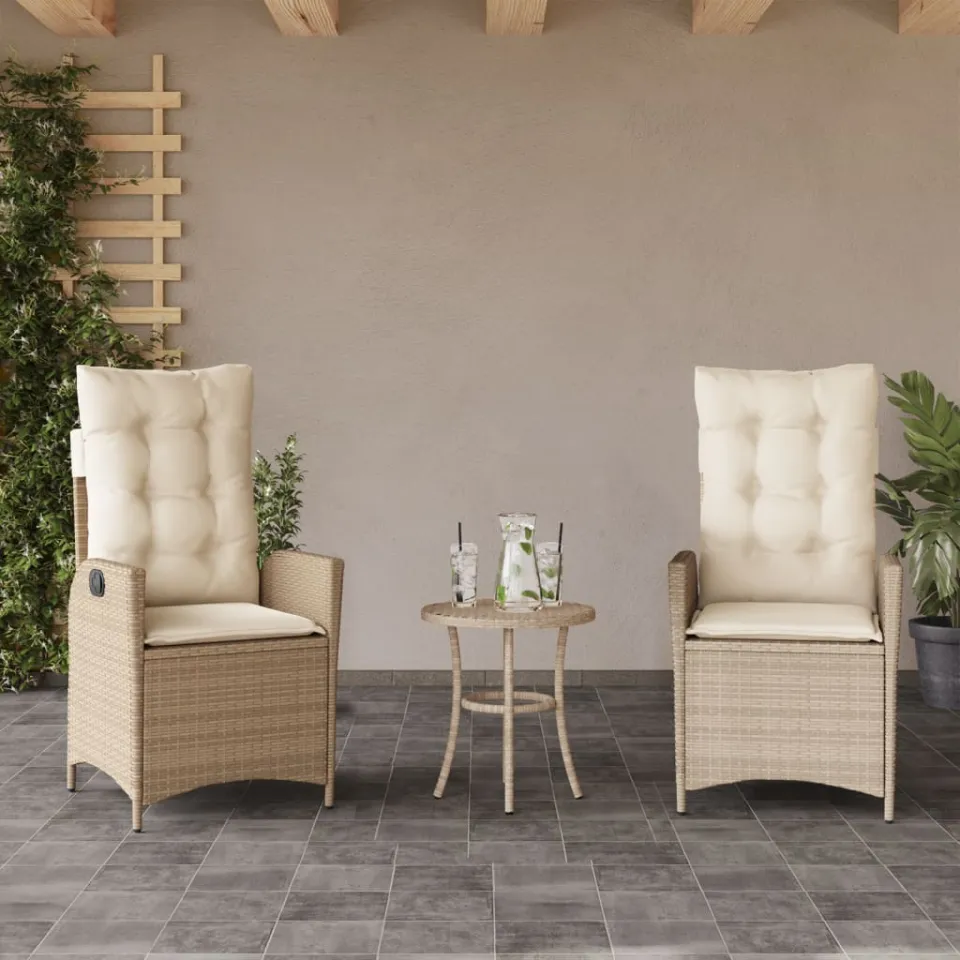 vidaXL 3-delige Bistroset met kussens poly rattan beige, foto 2