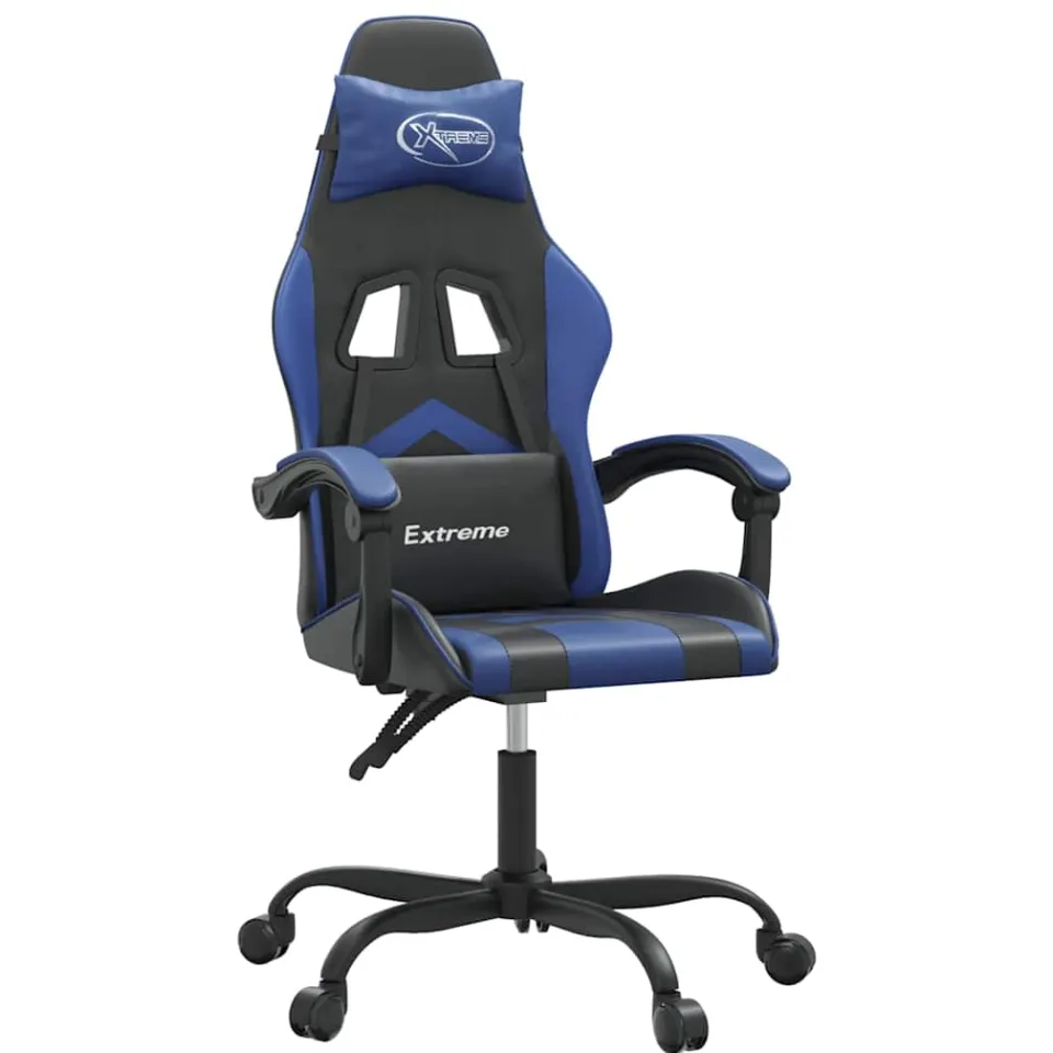 vidaXL Gamestoel draaibaar kunstleer zwart en blauw, foto 3