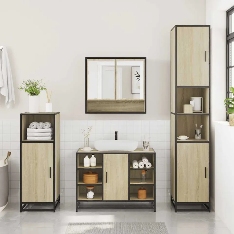 vidaXL 4-delige Badkamermeubelset bewerkt hout sonoma eikenkleurig, foto 2