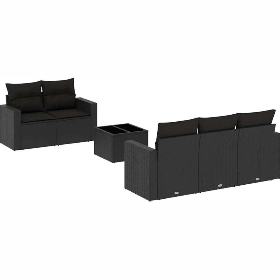 vidaXL 6-delige Loungeset met kussens poly rattan zwart, foto 4