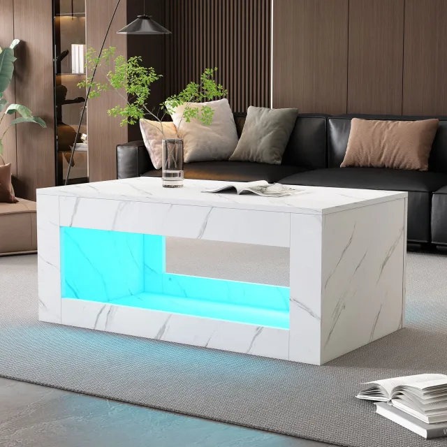 CHICFURN Salontafel - LED-verlichting - Open opbergvak - Wit