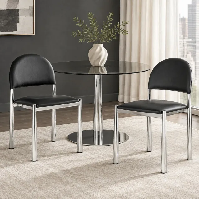CHICFURN Eetkamerstoel - Set van 2 - Metalen poten - Zwart