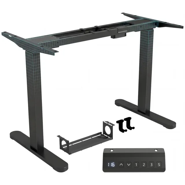 Ropilly Elektrisch Bureau Onderstel Zwart - Hoogte Verstelbaar Zit Sta Bureau met Dubbele Motor - Geheugenfunctie - 100-156 cm Breed - Stalen Frame