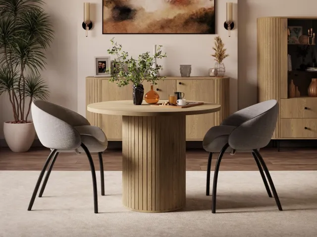 Compleo24 Ronde Eettafel- moderne- 100 cm- Eettafel met geribbelde basis -Cremona eiken Bruin