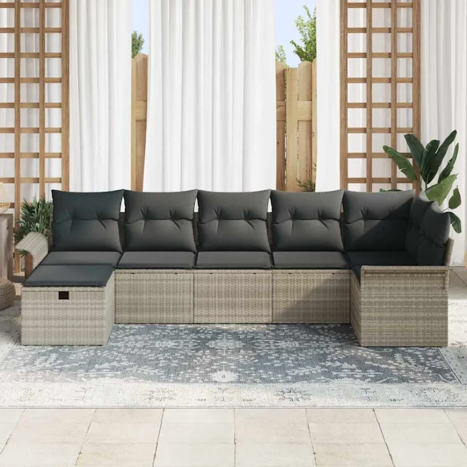 vidaXL Tuin Sofa Set 7 st Poly riet grijs, foto 2