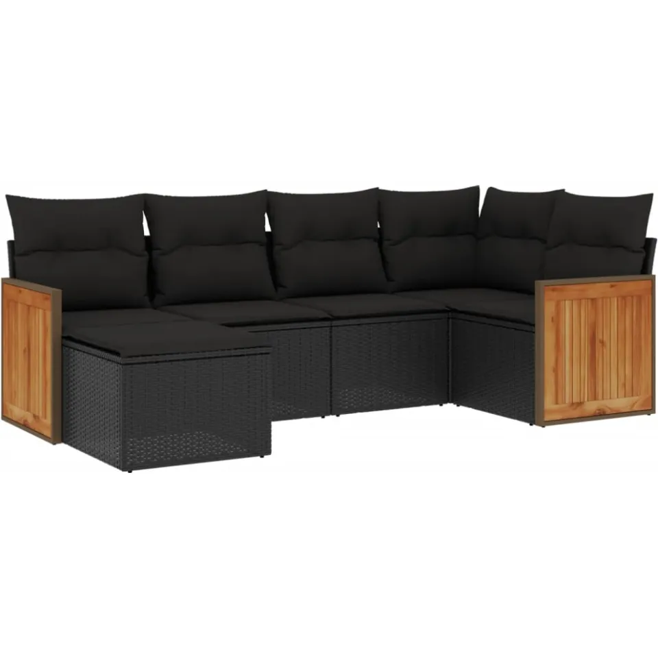 vidaXL 6-delige Loungeset met kussens poly rattan zwart, foto 3
