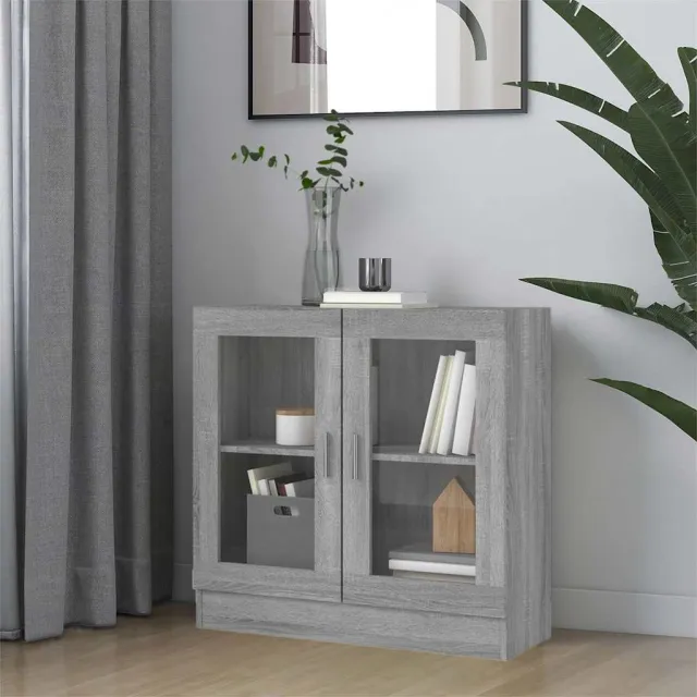 vidaXL Vitrinekast 82,5x30,5x80 cm bewerkt hout grijs sonoma eiken, foto 2