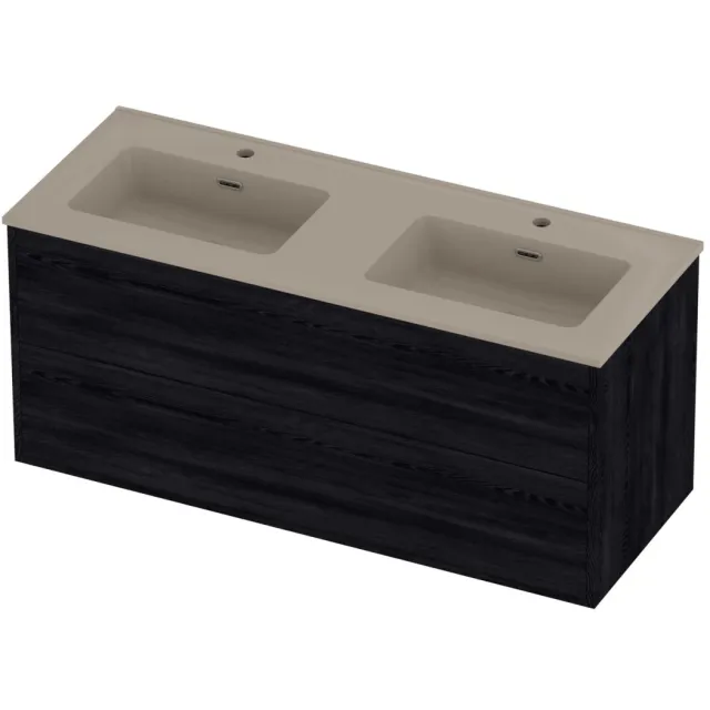 Proline Tribute Badmeubelset Porselein Elegant 2 Gaten 120x46x54 cm Mat Crème Cotton Black Oak Eiken