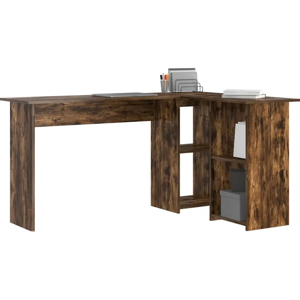 vidaXL Hoekbureau Gerookt eiken 142 x 102 x 73 cm Bewerkt hout Bruin