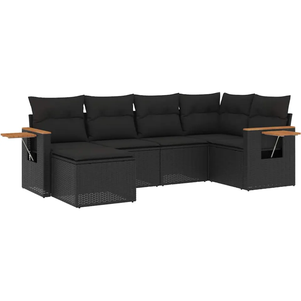 vidaXL 6-delige Loungeset met kussens poly rattan zwart, foto 3