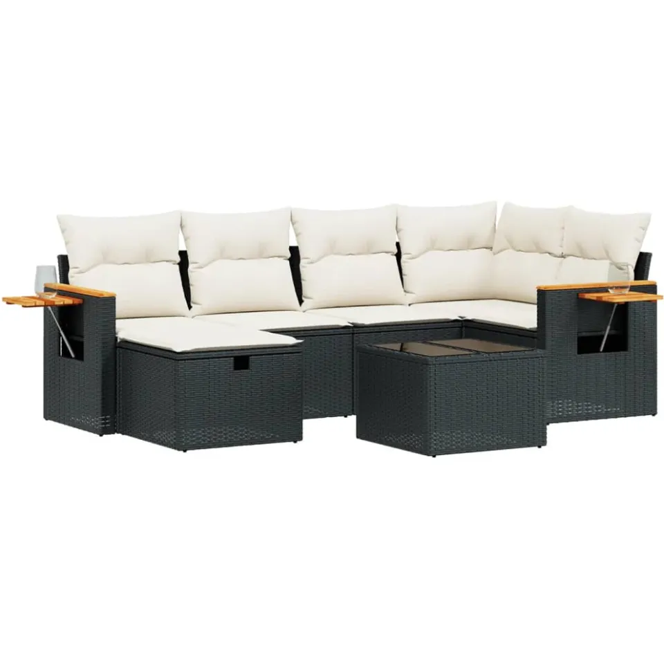 vidaXL 7-delige Loungeset met kussens poly rattan zwart
