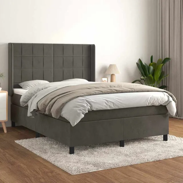 vidaXL Boxspring met matras fluweel donkergrijs 140x200 cm grijs