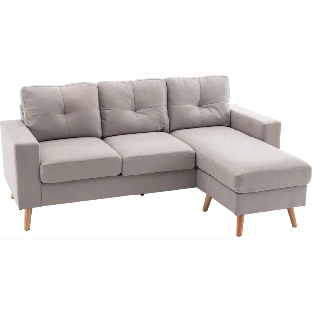 Homona 3-zits hoekbank - Met links of rechts te plaatsen chaise longue - Inclusief kussens - Linnenlook - 193 x 136 x 85 cm - Lichtgrijs
