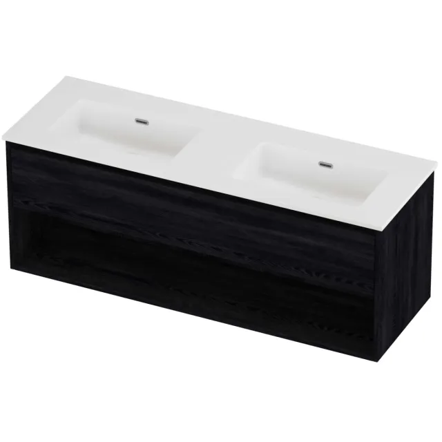 Proline Tribute Badmeubelset Porselein Elegant Met Schap 140x46x54 cm Mat White Black Oak Eiken