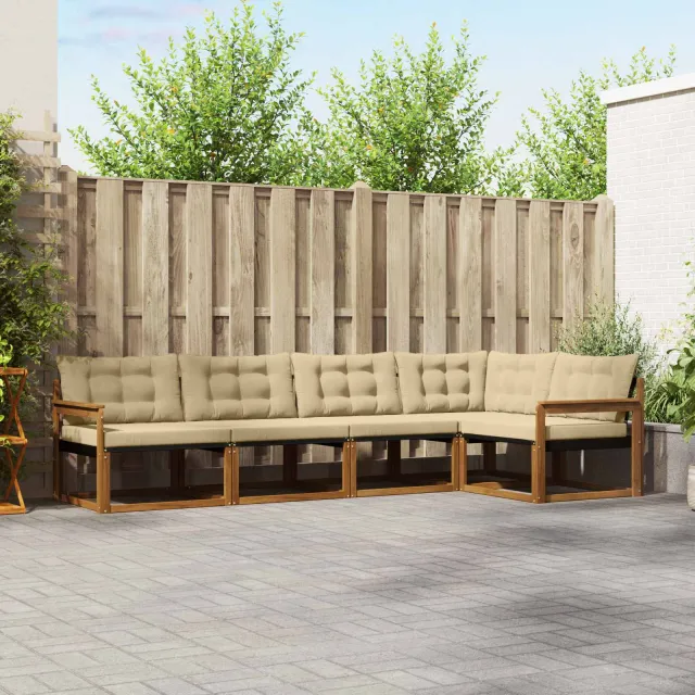 vidaXL Buiten bankenset 5 st 5-zits Natuurlijk en Beige Bruin