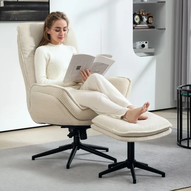 COVREO Relaxfauteuil 85x74x104 cm beige, polyester met hocker draaibaar