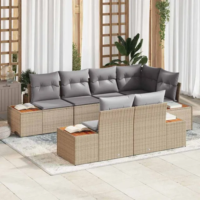 vidaXL Tuin Sofa Set 7 st Beige poly rattan, foto 2