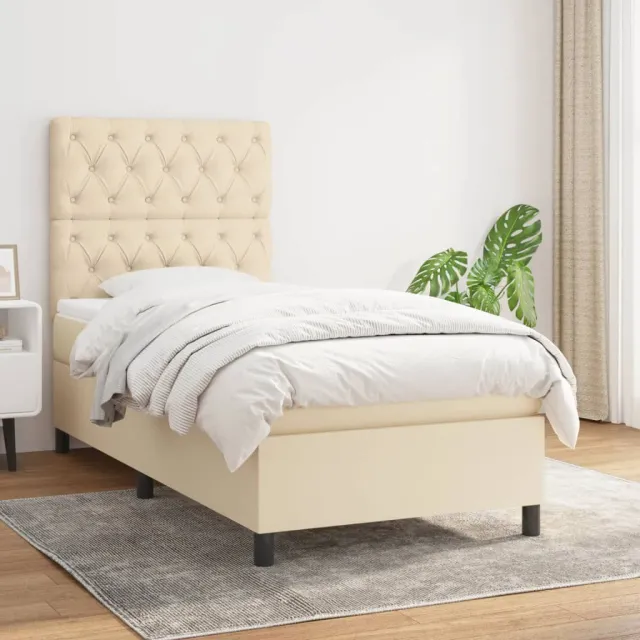 vidaXL Boxspring met matras stof crèmekleurig 80x200 cm
