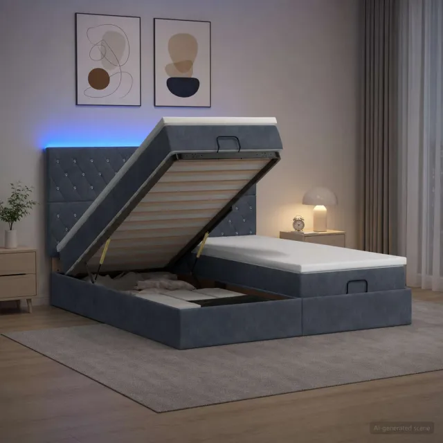 vidaXL Ottoman Bed met Matrassen en LED Donkergrijs 200 x 200 cm