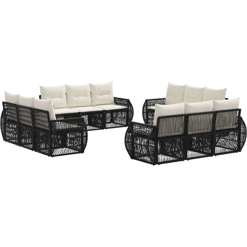vidaXL Tuinbankenset 12 st 12-zits Zwart en Cream Wit poly rattan, foto 3