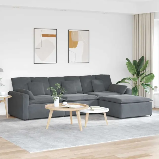 vidaXL Modulaire bank met voetenbank en kussens donkergrijs