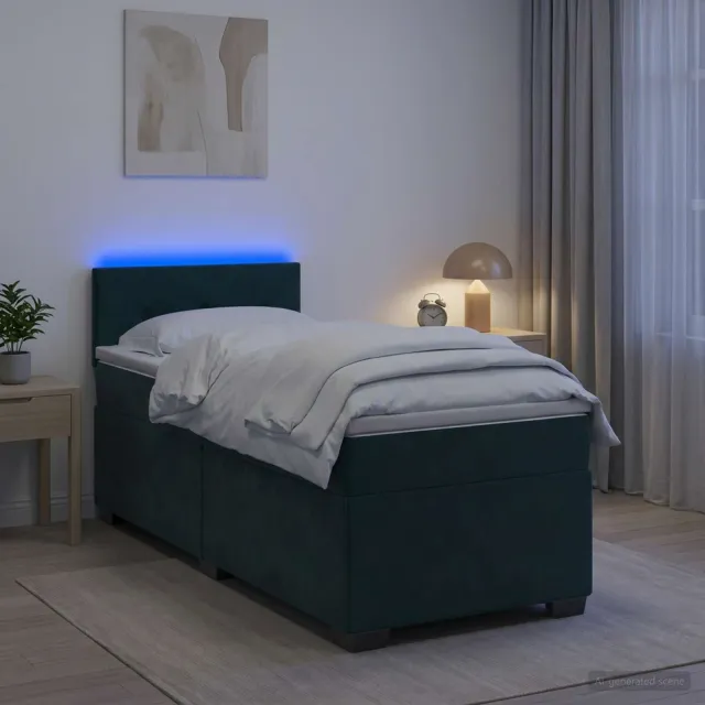 vidaXL Boxspring Bed met Matras en LED Donkergroen 90 x 200 cm fluweel