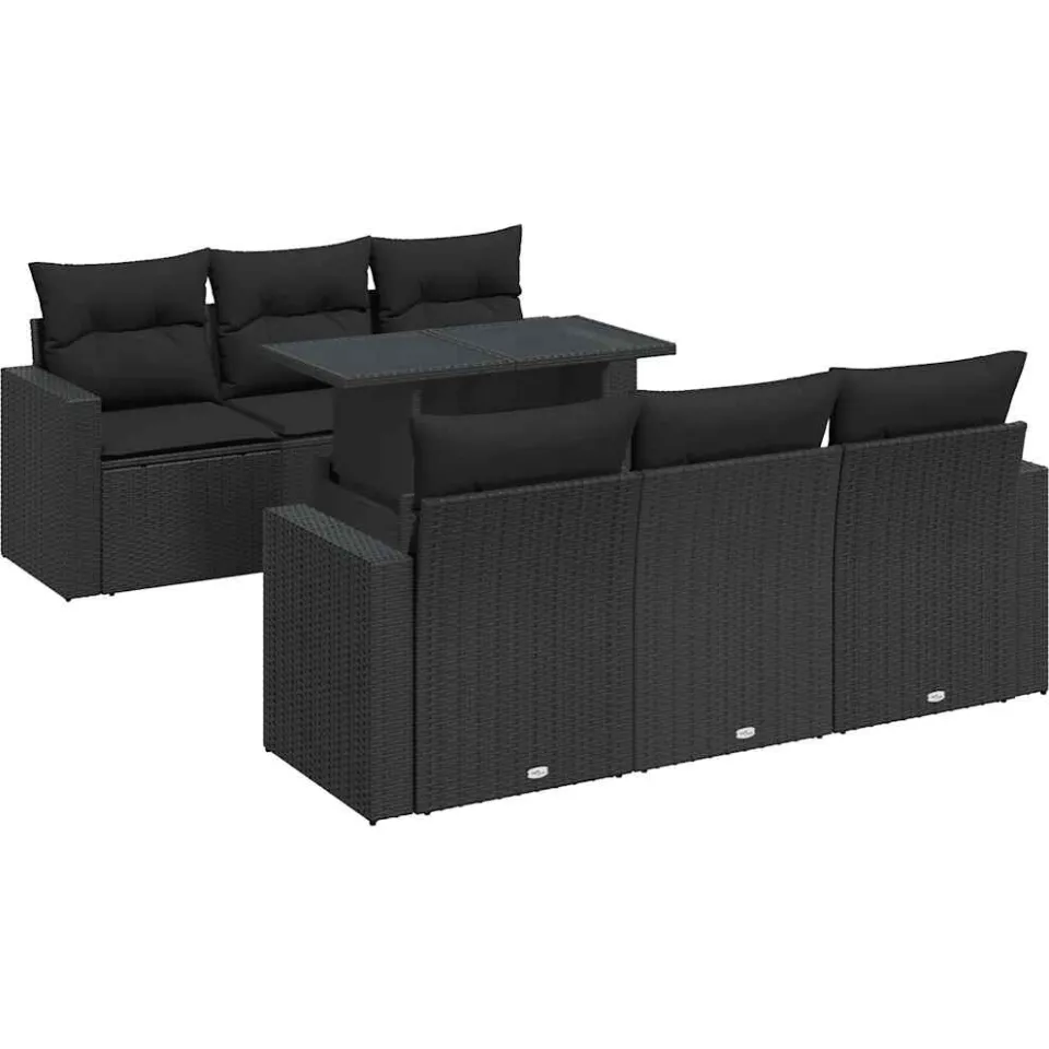 vidaXL 7-delige Loungeset met kussens poly rattan zwart, foto 3