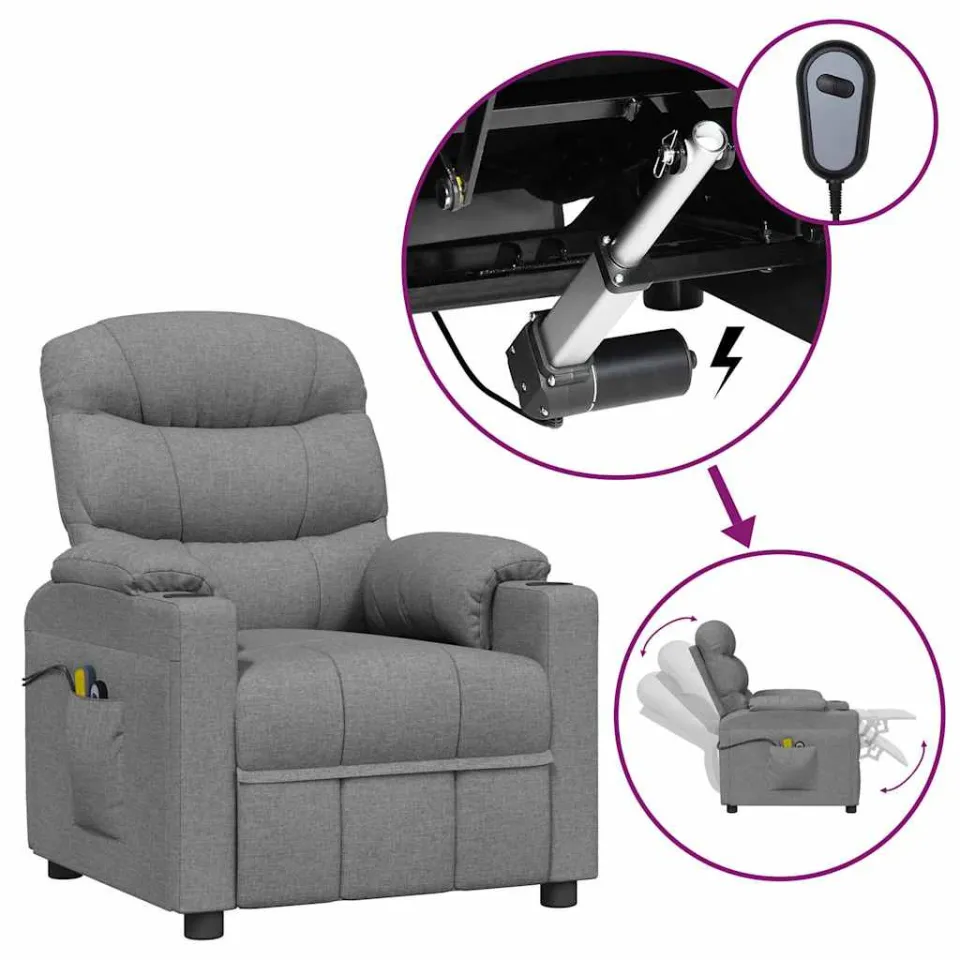 vidaXL Massagestoel elektrisch stof lichtgrijs grijs, foto 3