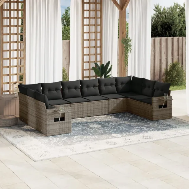 vidaXL 10-delige Loungeset met kussens poly rattan grijs, foto 2
