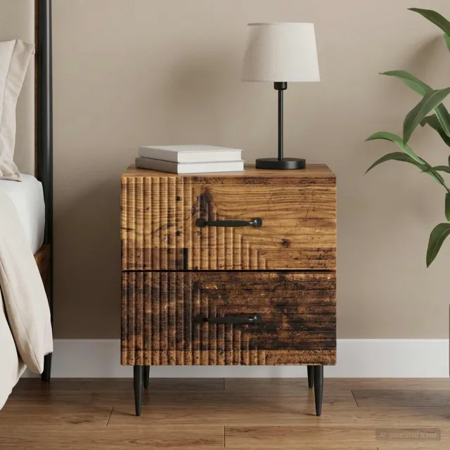 vidaXL Nachtkastje Oud hout 43 x 34,5 x 47,5 cm Bewerkt hout bruin, foto 2
