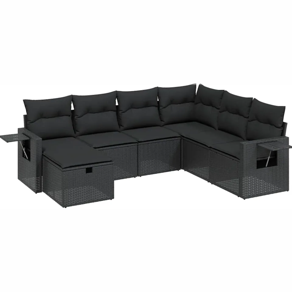 vidaXL 7-delige Loungeset met kussens poly rattan zwart, foto 4