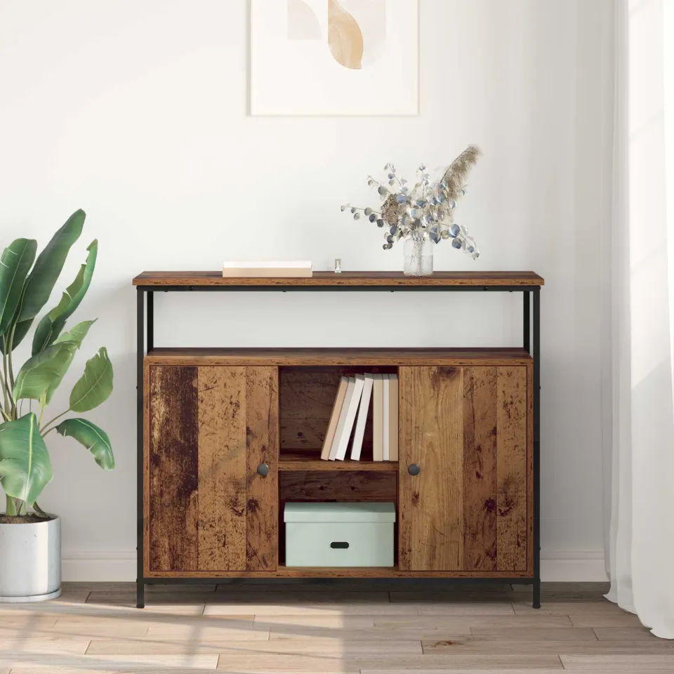 vidaXL Dressoir Oud Hout 100 x 35 x 80 cm Bewerkt hout bruin, foto 4