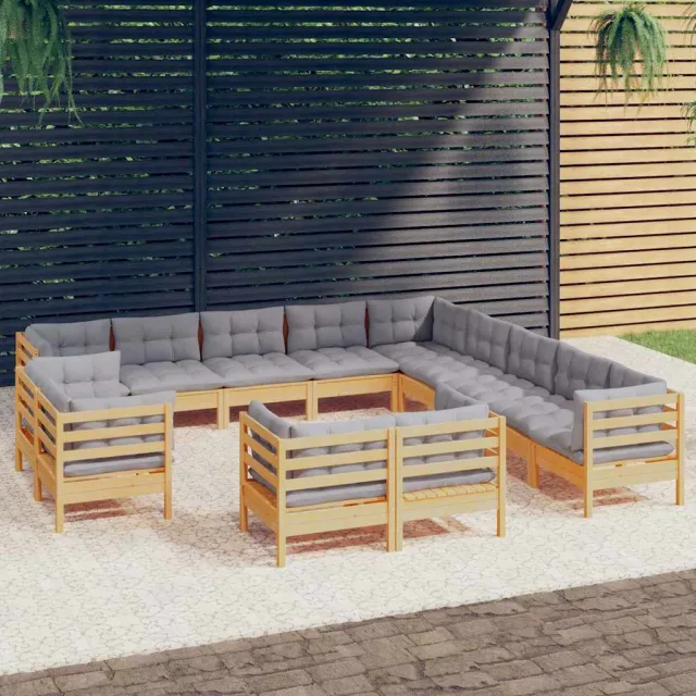 vidaXL 13-delige Loungeset met grijze kussens massief grenenhout grijs, foto 2