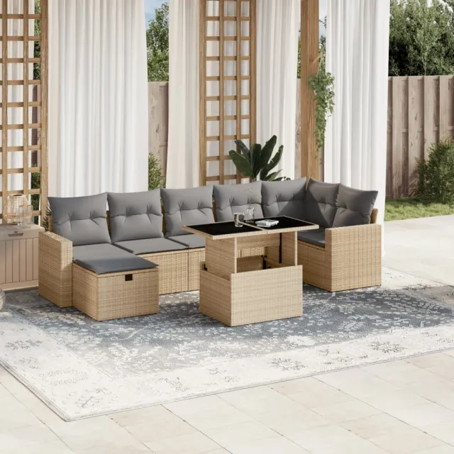 vidaXL 8-delige Loungeset met kussens poly rattan beige, foto 2