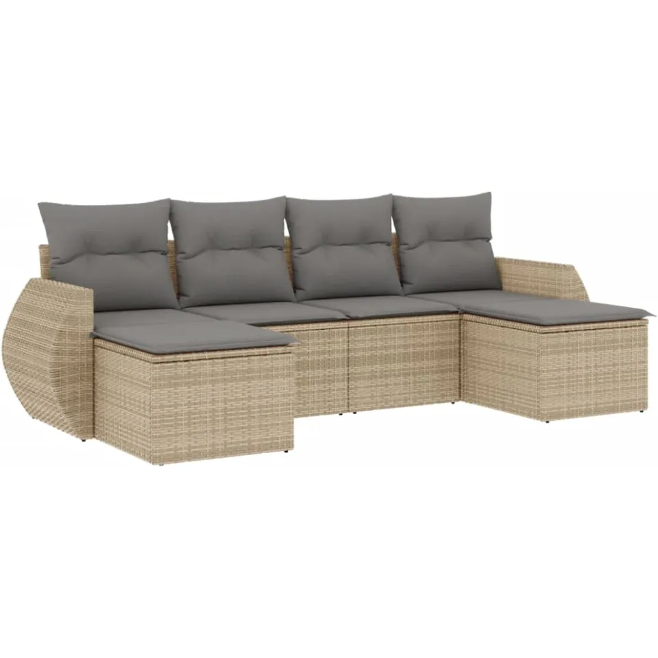 vidaXL 6-delige Loungeset met kussens poly rattan beige, foto 3